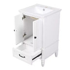 Mobile lavabo da bagno compatto da 20 pollici con contenitore, mobiletto da bagno in legno con cassetti e ante, bianco