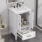 Mobile lavabo da bagno compatto da 20 pollici con contenitore, mobiletto da bagno in legno con cassetti e ante, bianco