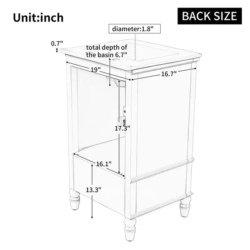 Mobile lavabo da bagno compatto da 20 pollici con contenitore, mobiletto da bagno in legno con cassetti e ante, bianco