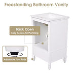 Mobile lavabo da bagno compatto da 20 pollici con contenitore, mobiletto da bagno in legno con cassetti e ante, bianco