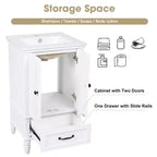 Mobile lavabo da bagno compatto da 20 pollici con contenitore, mobiletto da bagno in legno con cassetti e ante, bianco