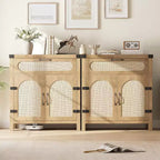 Credenza con finiture in rattan - Mobile buffet in legno naturale con cassetto e ripiani regolabili per sala da pranzo/soggiorno/cucina