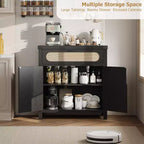 Credenza con finiture in rattan - Mobile buffet in legno naturale con cassetto e ripiani regolabili per sala da pranzo/soggiorno/cucina