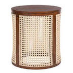 Tavolino rotondo in rattan con gambe in legno massiccio, tavolino d'appoggio da 15,7" - ModernLuxe