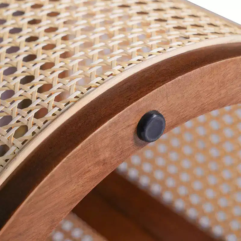 Tavolino rotondo in rattan con gambe in legno massiccio, tavolino d'appoggio da 15,7" - ModernLuxe