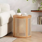Tavolino rotondo in rattan con gambe in legno massiccio, tavolino d'appoggio da 15,7" - ModernLuxe