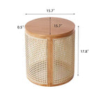 Tavolino rotondo in rattan con gambe in legno massiccio, tavolino d'appoggio da 15,7" - ModernLuxe