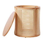 Tavolino rotondo in rattan con gambe in legno massiccio, tavolino d'appoggio da 15,7" - ModernLuxe