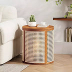 Tavolino rotondo in rattan con gambe in legno massiccio, tavolino d'appoggio da 15,7" - ModernLuxe