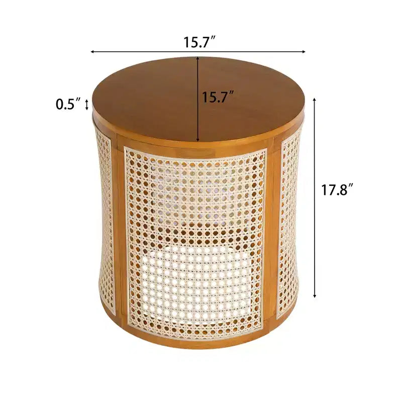 Tavolino rotondo in rattan con gambe in legno massiccio, tavolino d'appoggio da 15,7" - ModernLuxe