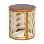 Tavolino rotondo in rattan con gambe in legno massiccio, tavolino d'appoggio da 15,7" - ModernLuxe