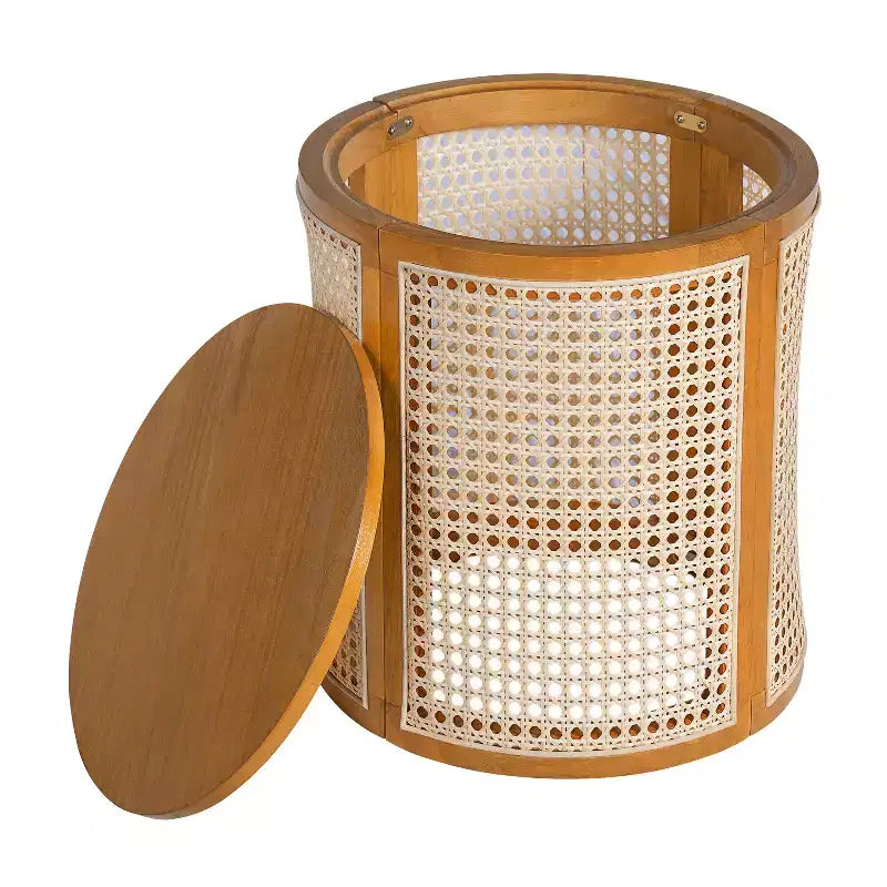 Tavolino rotondo in rattan con gambe in legno massiccio, tavolino d'appoggio da 15,7" - ModernLuxe