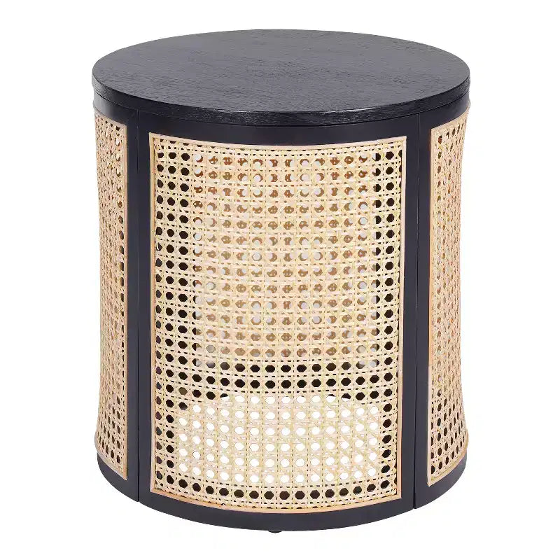 Tavolino rotondo in rattan con gambe in legno massiccio, tavolino d'appoggio da 15,7" - ModernLuxe