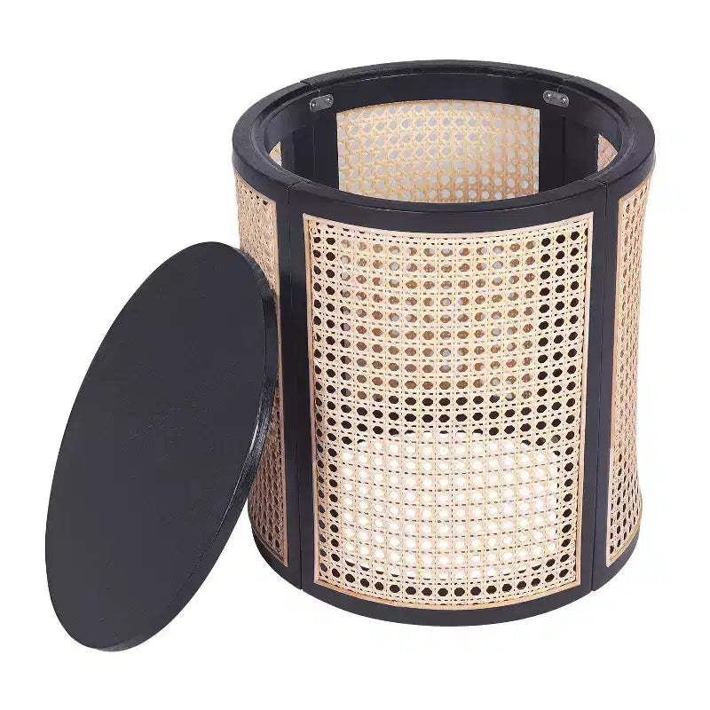 Tavolino rotondo in rattan con gambe in legno massiccio, tavolino d'appoggio da 15,7" - ModernLuxe