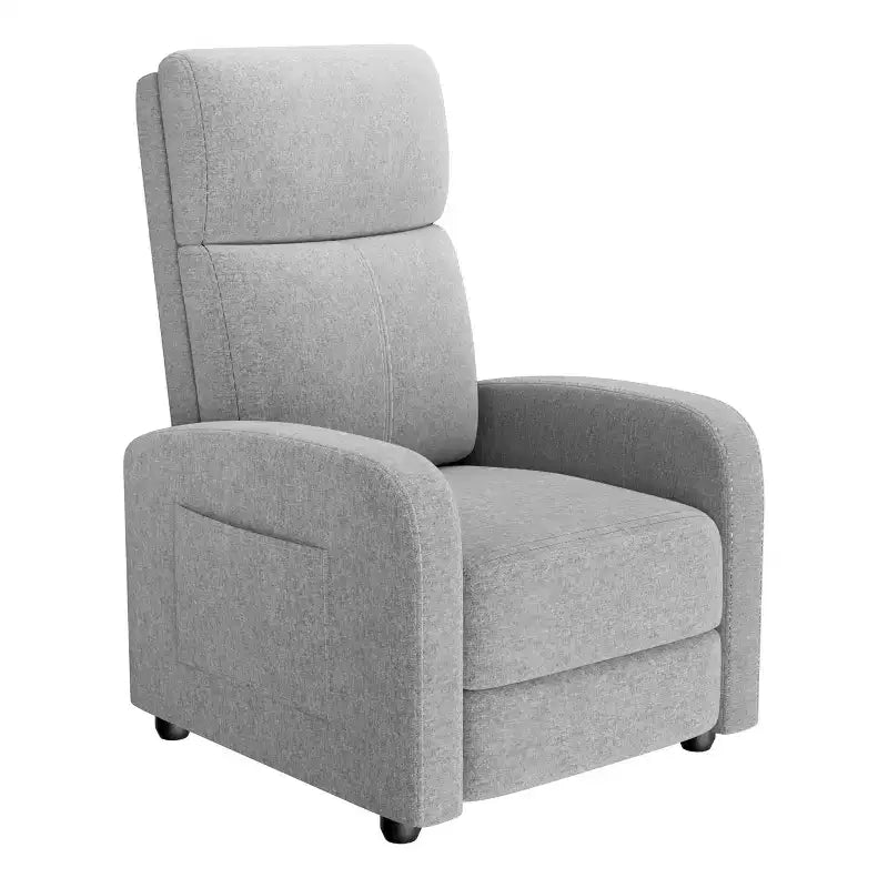 Poltrona reclinabile manuale in tessuto di lino, con schienale alto, cuscino spesso, reclinazione a spinta, sedia a sdraio per soggiorno, home theater, camera da letto