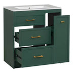 Mobiletto da bagno da 76 cm con lavello incorporato e cassetti salvaspazio, di colore verde