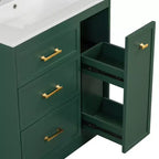 Mobiletto da bagno da 76 cm con lavello incorporato e cassetti salvaspazio, di colore verde