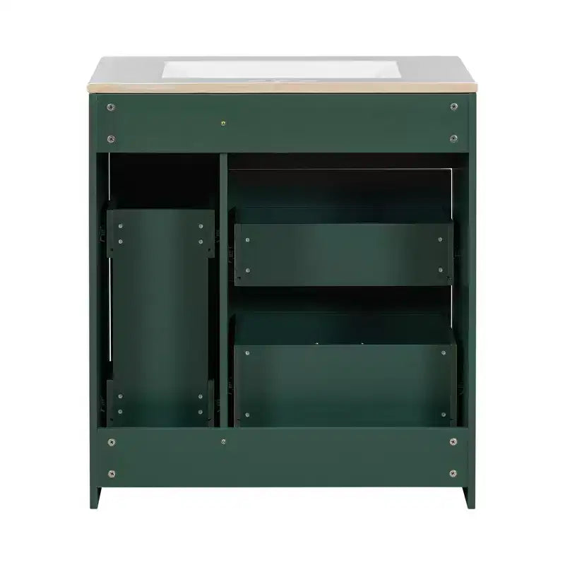 Mobiletto da bagno da 76 cm con lavello incorporato e cassetti salvaspazio, di colore verde