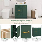 Mobiletto da bagno da 76 cm con lavello incorporato e cassetti salvaspazio, di colore verde