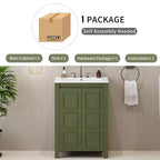 Mobile bagno piccolo 60 cm con ante a chiusura ammortizzata, Mobiletti bagno autoportanti con ripiano regolabile, Verde Oliva