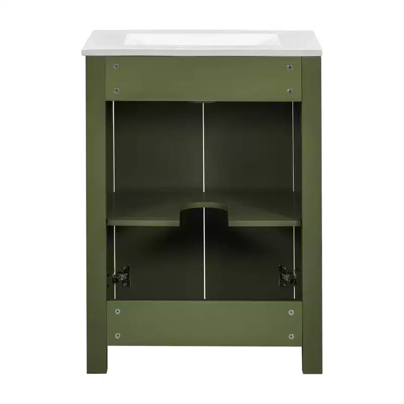 Mobile bagno piccolo 60 cm con ante a chiusura ammortizzata, Mobiletti bagno autoportanti con ripiano regolabile, Verde Oliva
