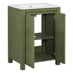 Mobile bagno piccolo 60 cm con ante a chiusura ammortizzata, Mobiletti bagno autoportanti con ripiano regolabile, Verde Oliva
