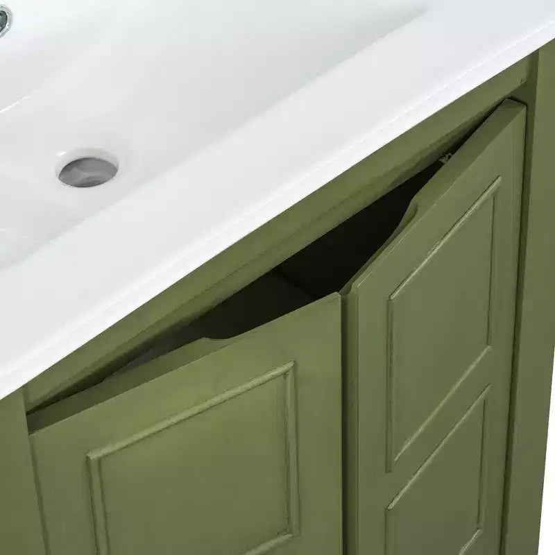 Mobile bagno piccolo 60 cm con ante a chiusura ammortizzata, Mobiletti bagno autoportanti con ripiano regolabile, Verde Oliva