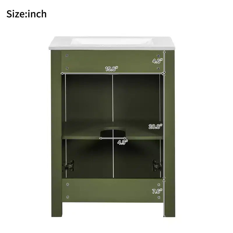 Mobile bagno piccolo 60 cm con ante a chiusura ammortizzata, Mobiletti bagno autoportanti con ripiano regolabile, Verde Oliva