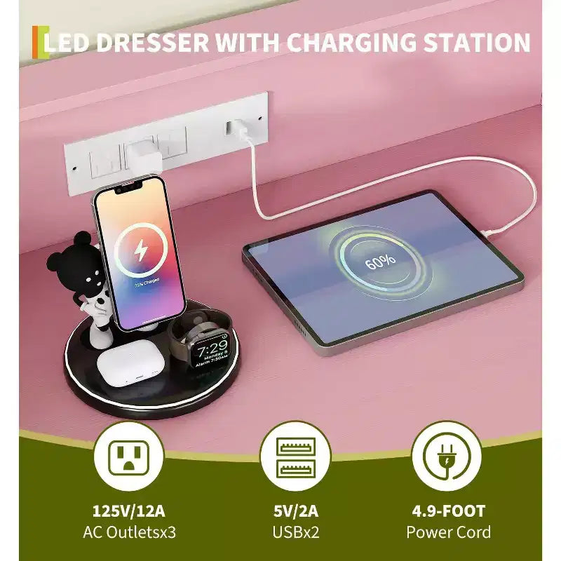 Comò alto moderno a 5 cassetti per camera da letto, cassettiera in legno con guide a chiusura silenziosa, organizer da ingresso bianco resistente all'acqua