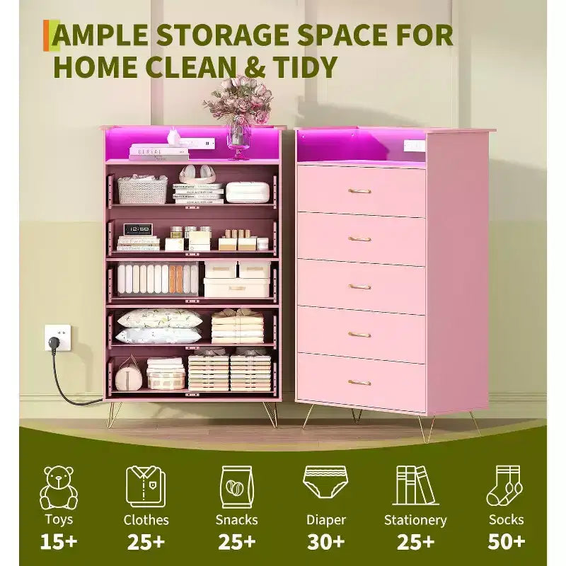 Comò alto moderno a 5 cassetti per camera da letto, cassettiera in legno con guide a chiusura silenziosa, organizer da ingresso bianco resistente all'acqua