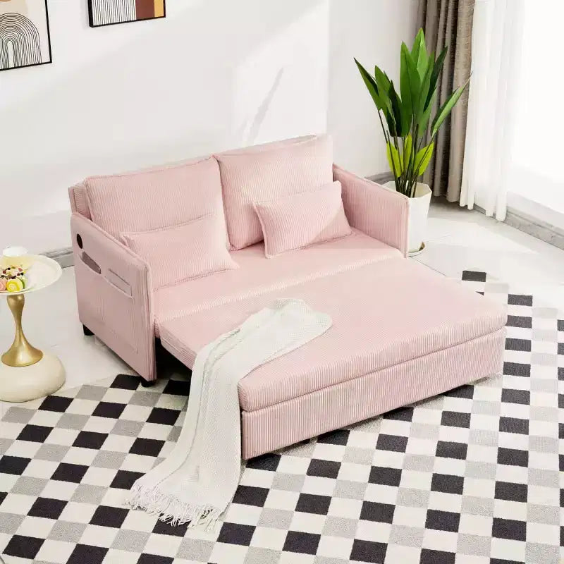 Divano letto convertibile 3 in 1 in velluto a coste con USB e tasca laterale portaoggetti, divano letto estraibile per ospiti o appartamenti - Panipeachy