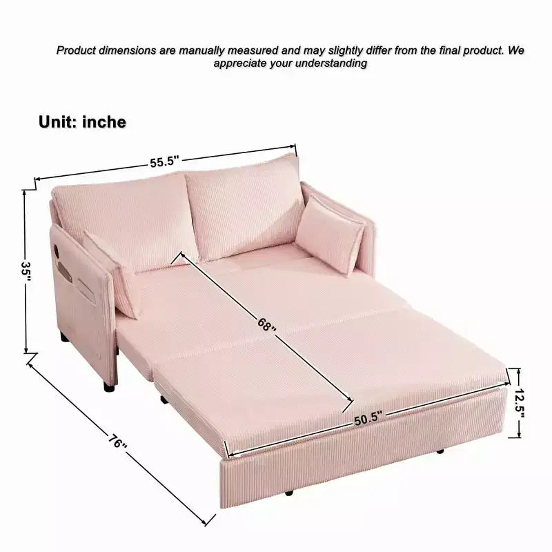 Divano letto convertibile 3 in 1 in velluto a coste con USB e tasca laterale portaoggetti, divano letto estraibile per ospiti o appartamenti - Panipeachy