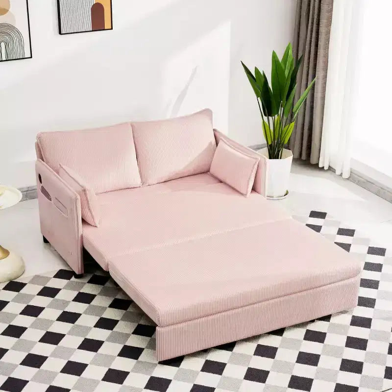 Divano letto convertibile 3 in 1 in velluto a coste con USB e tasca laterale portaoggetti, divano letto estraibile per ospiti o appartamenti - Panipeachy