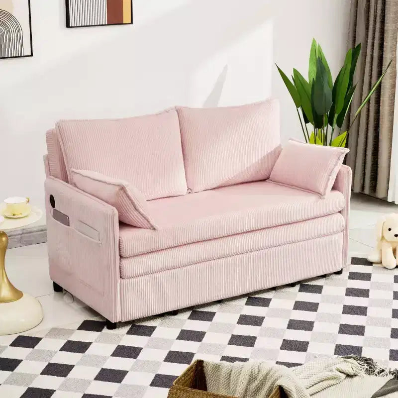 Divano letto convertibile 3 in 1 in velluto a coste con USB e tasca laterale portaoggetti, divano letto estraibile per ospiti o appartamenti - Panipeachy