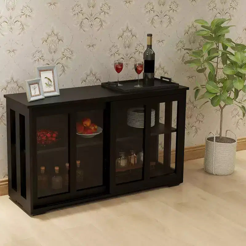 TUYOHW Mobile Dispensa da Cucina, Credenza con Ante Scorrevoli in Vetro, Ripiano Regolabile a 2 Livelli, Credenza per Cucina, Sala da Pranzo, Soggiorno