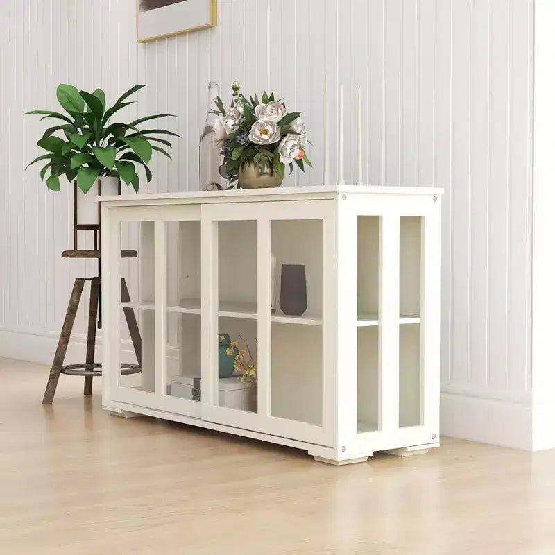 TUYOHW Mobile Dispensa da Cucina, Credenza con Ante Scorrevoli in Vetro, Ripiano Regolabile a 2 Livelli, Credenza per Cucina, Sala da Pranzo, Soggiorno
