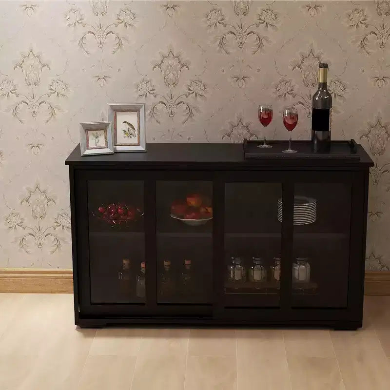 TUYOHW Mobile Dispensa da Cucina, Credenza con Ante Scorrevoli in Vetro, Ripiano Regolabile a 2 Livelli, Credenza per Cucina, Sala da Pranzo, Soggiorno