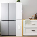 Mobile credenza da 180 cm con ripiano estraibile multi-funzionale a 4 livelli e 2 ante in vetro, dispensa da cucina moderna in legno per soggiorno e sala da pranzo