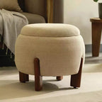 TUYOHW Poggiapiedi Artigianale con Base in Legno di Mango, Poggiapiedi Chic Rotondo per Camera da Letto e Soggiorno, Sgabello Accento, Facile Manutenzione
