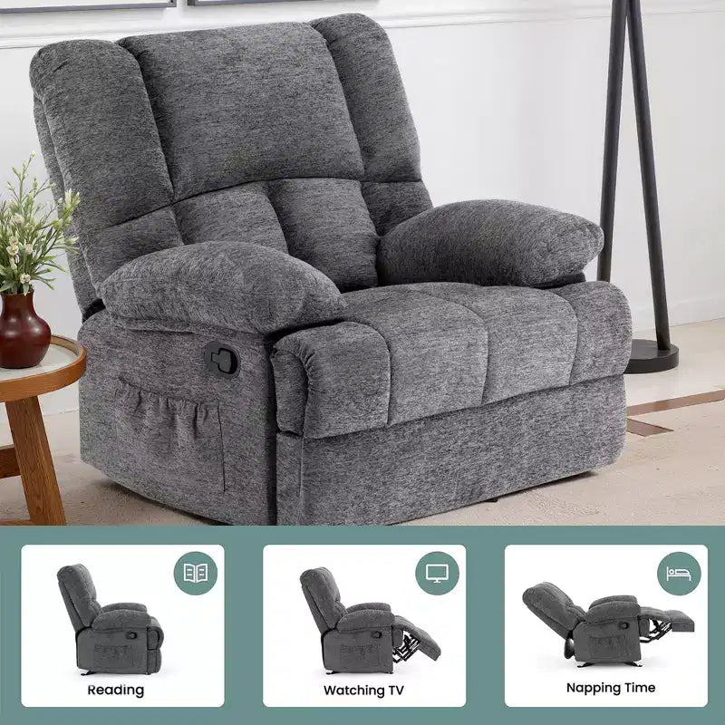 MAYEERTY Divano reclinabile a dondolo oversize in tessuto chenille Limestone per adulti, perfetto per il soggiorno