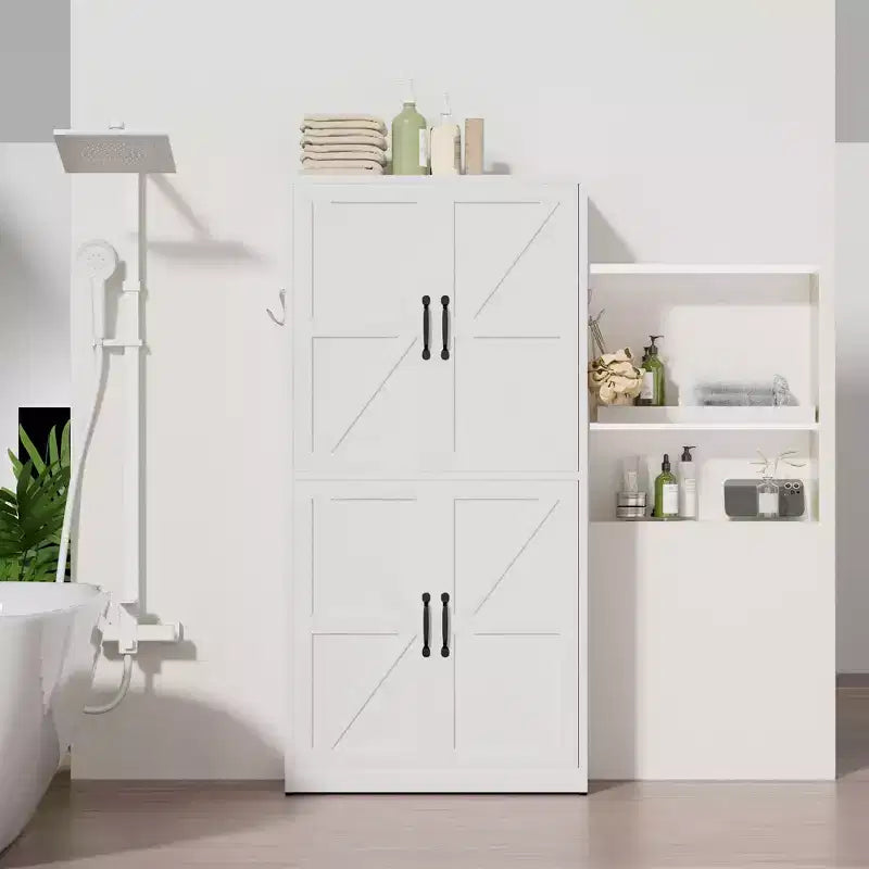 VIYET 64H Armadio Dispensa in Acciaio Bianco Resistente, Ripiani Regolabili da 25 kg/Ripiano + Anta Magnetica, per Cucina/Bagno/Soggiorno