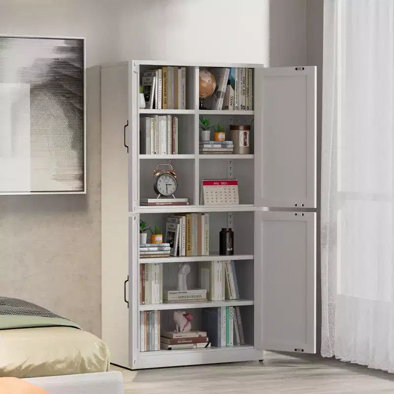 VIYET 64H Armadio Dispensa in Acciaio Bianco Resistente, Ripiani Regolabili da 25 kg/Ripiano + Anta Magnetica, per Cucina/Bagno/Soggiorno