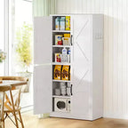 VIYET 64H Armadio Dispensa in Acciaio Bianco Resistente, Ripiani Regolabili da 25 kg/Ripiano + Anta Magnetica, per Cucina/Bagno/Soggiorno