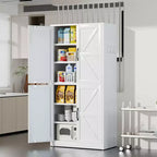 VIYET 64H Armadio Dispensa in Acciaio Bianco Resistente, Ripiani Regolabili da 25 kg/Ripiano + Anta Magnetica, per Cucina/Bagno/Soggiorno