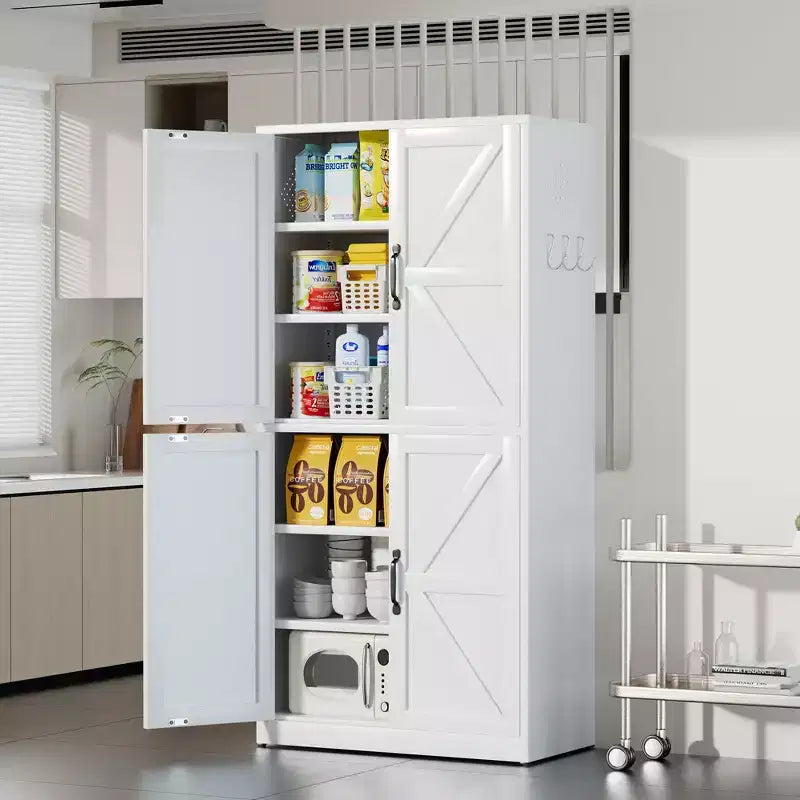 VIYET 64H Armadio Dispensa in Acciaio Bianco Resistente, Ripiani Regolabili da 25 kg/Ripiano + Anta Magnetica, per Cucina/Bagno/Soggiorno