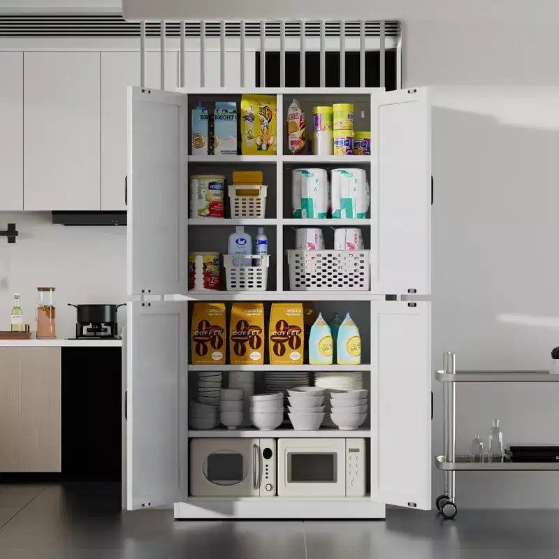 VIYET 64H Armadio Dispensa in Acciaio Bianco Resistente, Ripiani Regolabili da 25 kg/Ripiano + Anta Magnetica, per Cucina/Bagno/Soggiorno