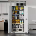 VIYET 64H Armadio Dispensa in Acciaio Bianco Resistente, Ripiani Regolabili da 25 kg/Ripiano + Anta Magnetica, per Cucina/Bagno/Soggiorno