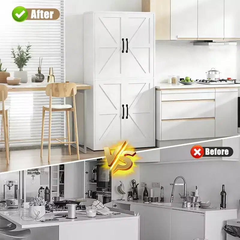 VIYET 64H Armadio Dispensa in Acciaio Bianco Resistente, Ripiani Regolabili da 25 kg/Ripiano + Anta Magnetica, per Cucina/Bagno/Soggiorno