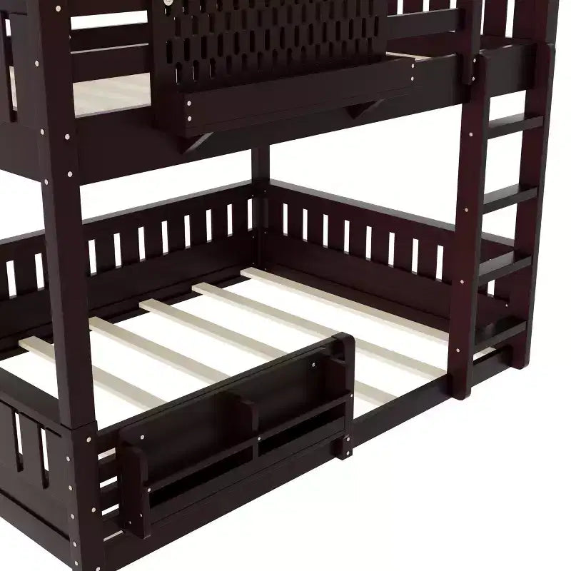 Struttura letto a castello con scaletta, spondine, pannello forato e libreria, nessun boxspring necessario (Twin XL/Full XL/Queen su Queen) - ModernLuxe