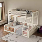 Struttura letto a castello con scaletta, spondine, pannello forato e libreria, nessun boxspring necessario (Twin XL/Full XL/Queen su Queen) - ModernLuxe